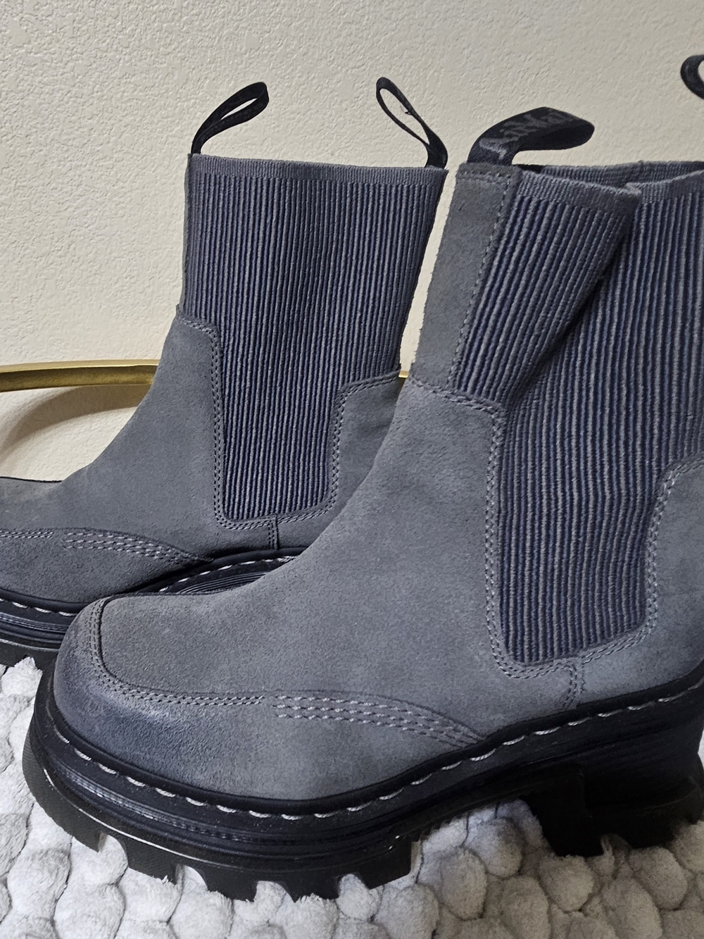 Dr. Martens Gray Suede Chelsea Lug Booties